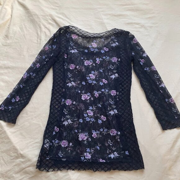 Free People | Intimately Black Floral Mesh Long Sleeve Top | Size XS/S - Picture 2 of 3